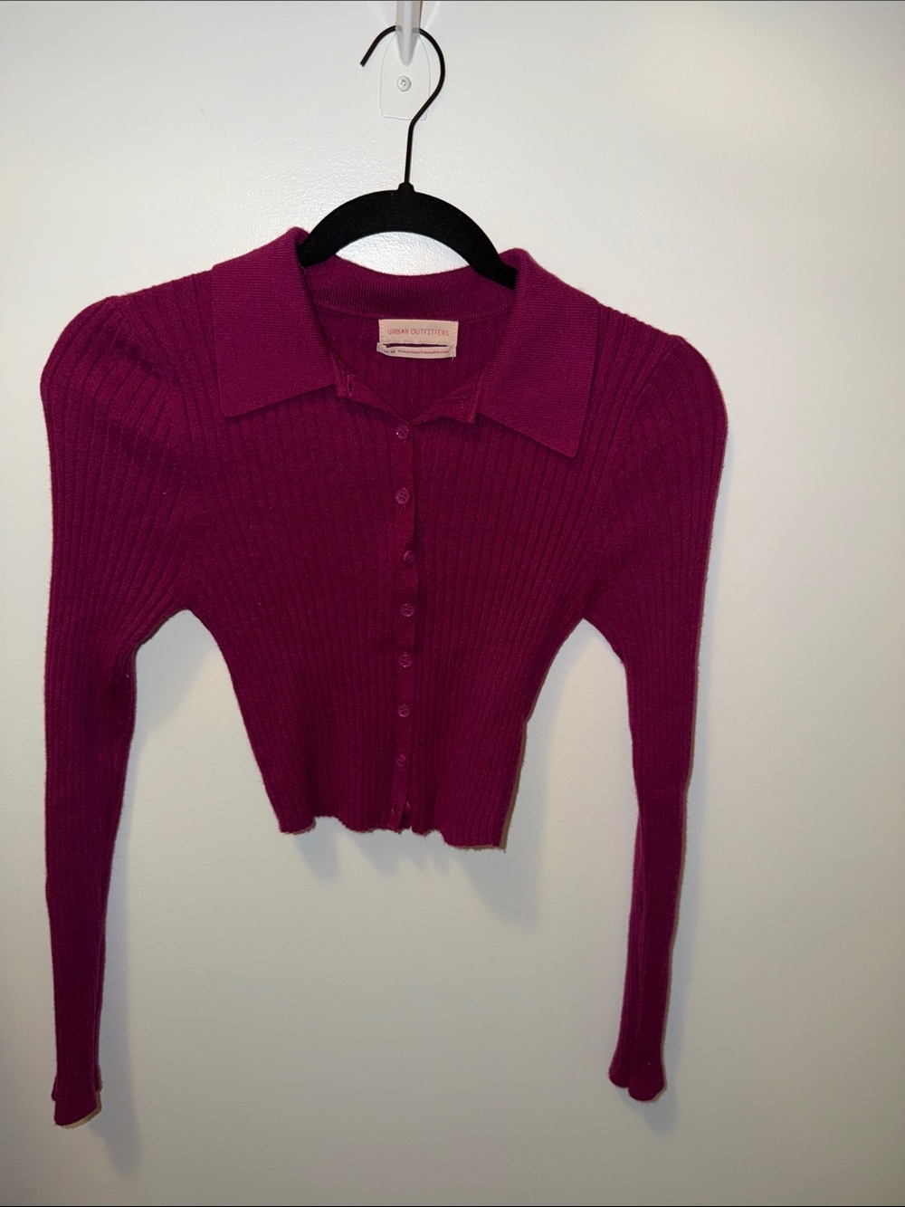 Urban Outfitters Deep Magenta Ribbed Button-Front Cardigan